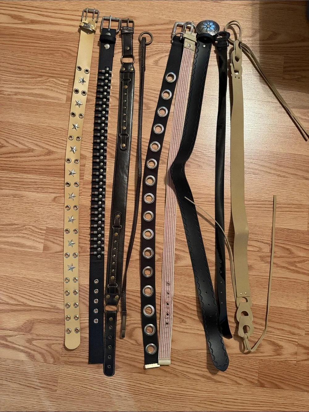 Mixed Stud and Grommet Belts - Black, Beige, Pink
